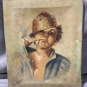 *SIGNED* Bianca Ciappa Oil Painting - "Boy with Pipe and Straw Hat"